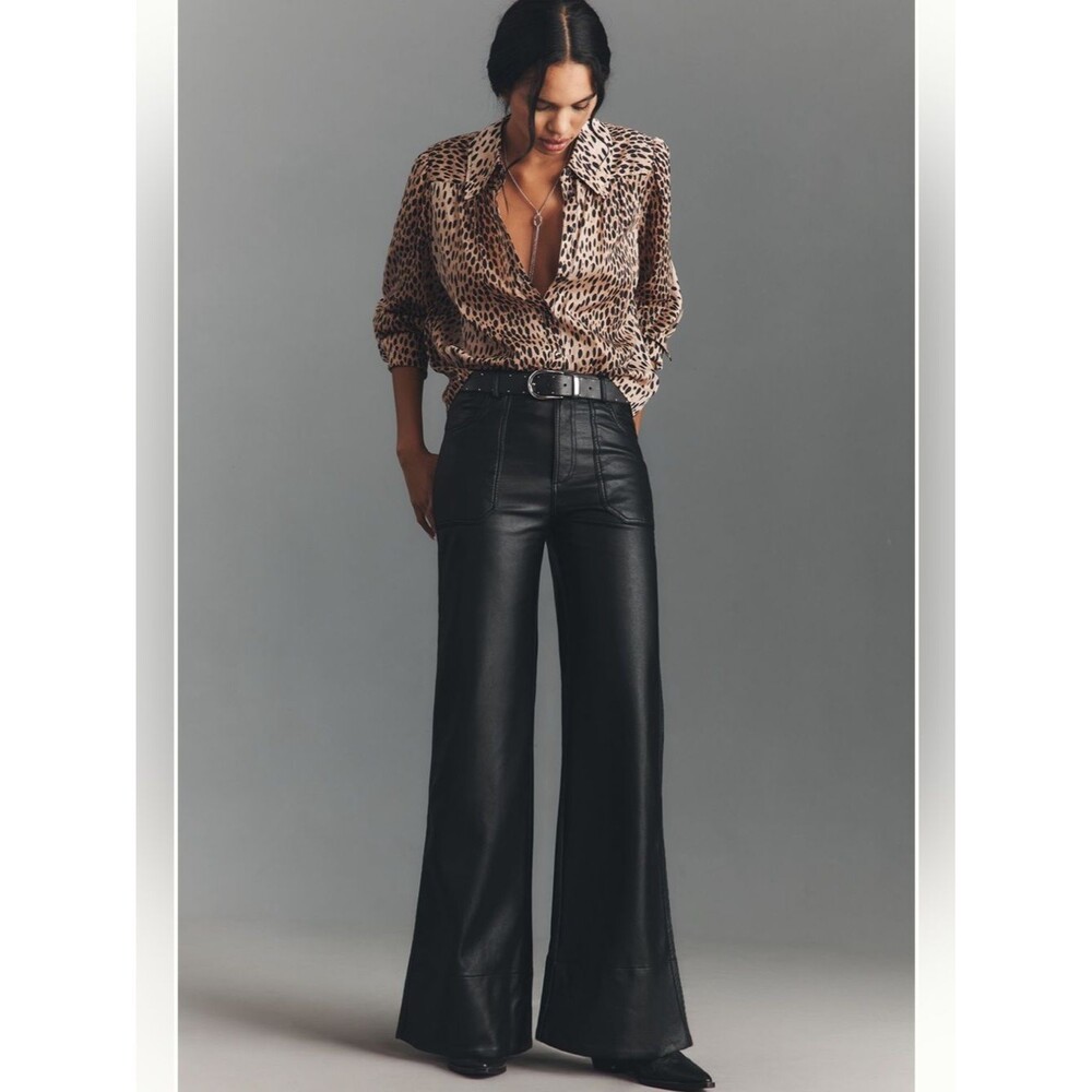 Anthropologie Pilcro The Rylan Faux-Leather Relaxed High-Rise Flare Pants